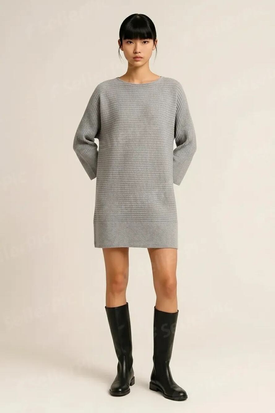 Eileen Fisher Grey Ribbed Tunic – Size Medium